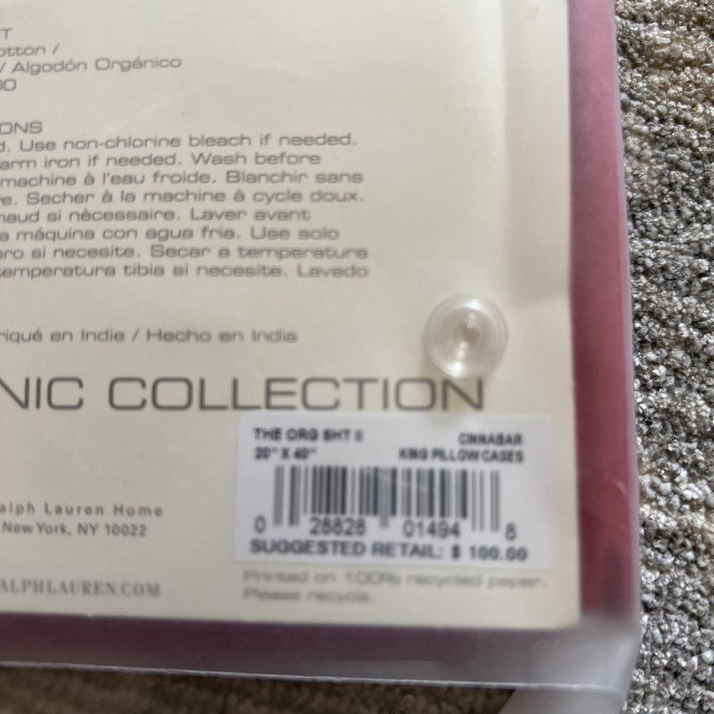 Ralph Lauren Spa Organic King Pillowcases 400 Cinnabar 2 Cases Orig 100.00 New - Picture 2 of 4